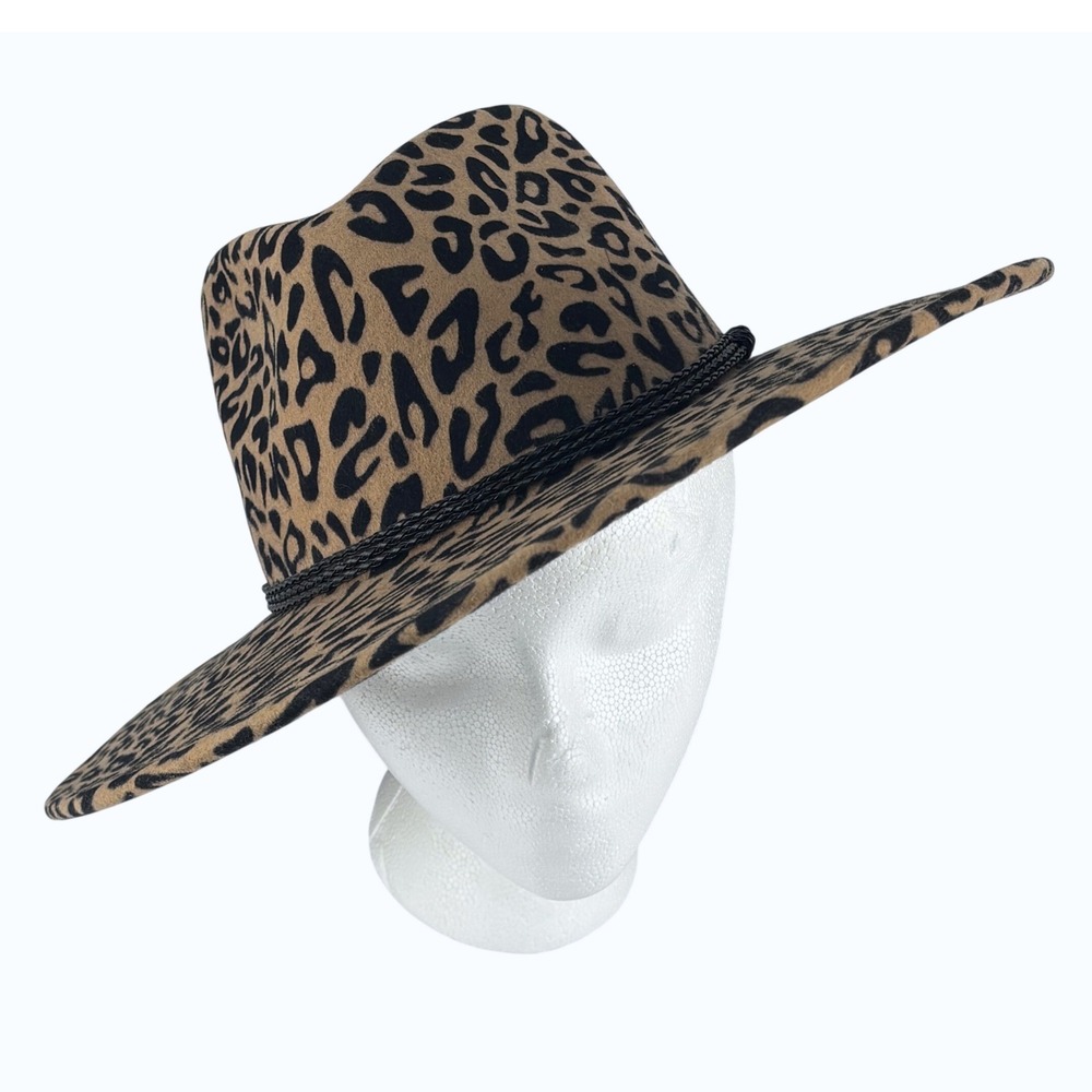 Olive & Pique Fedora Hat 100% Wool Leopard Wide Brim Western Boho Women OS